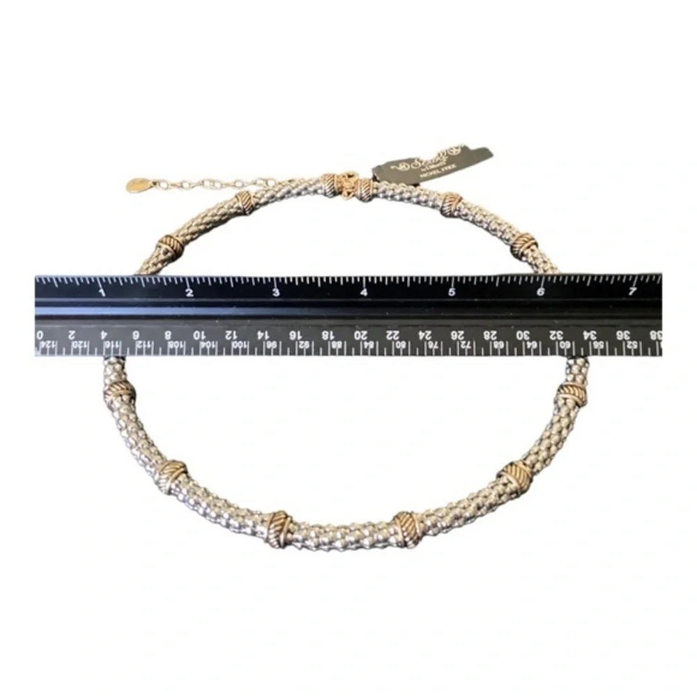 Scroll Gold And Silver Tone Metal Wire Statement Collar Necklace Crystal Accents - Picture 12 of 13